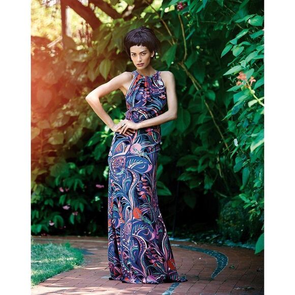 EMILIO PUCCI Black Smeraldo Floral Print Jewel Neckline Maxi Evening Gow… - Picture 3 of 14
